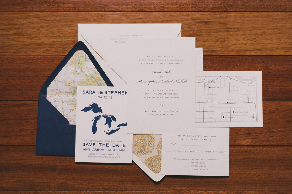Wedding invitations for a Zingerman's on fourth wedding in Ann Arbor Michigan by Photographer Heather Jowett.