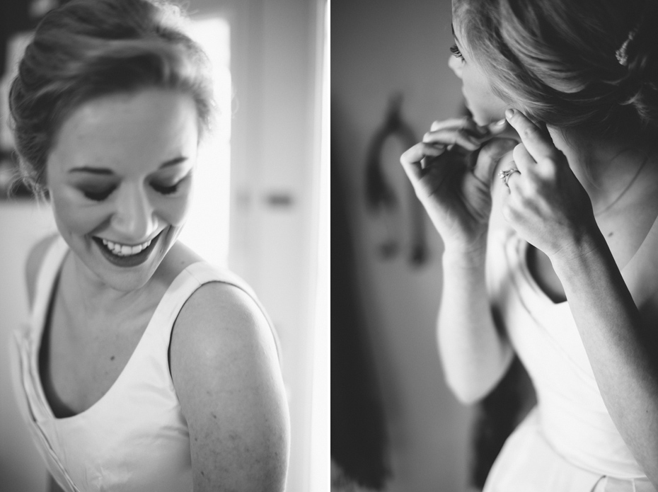 A bride getting dressed at a private home in Ann Arbor, shot by wedding photographer Heather Jowett