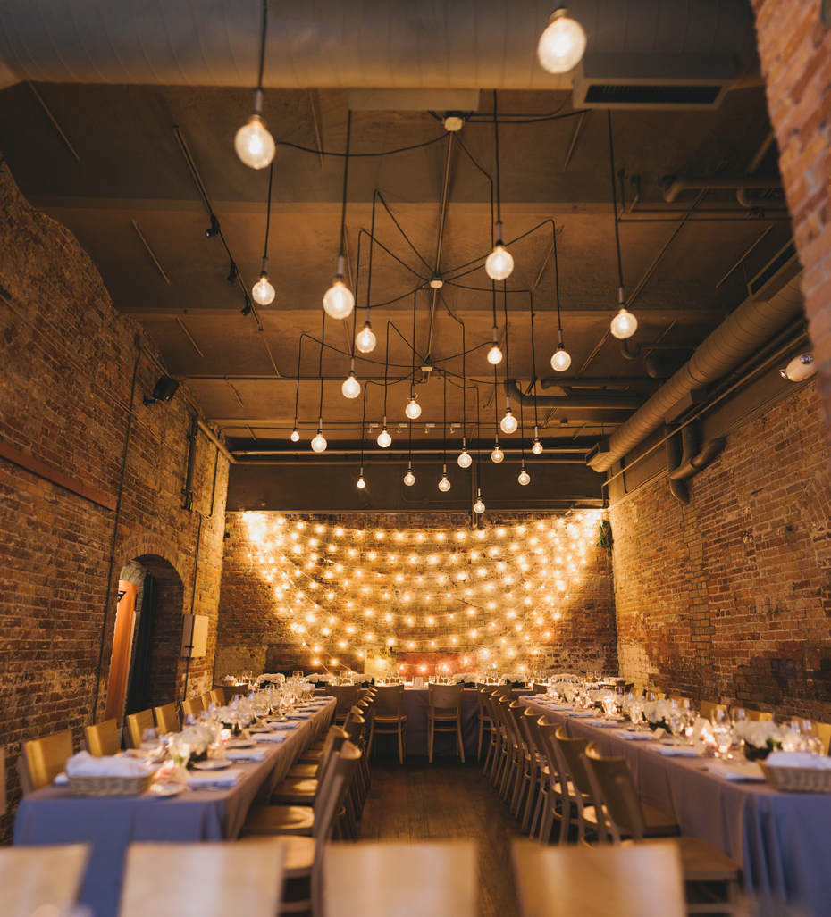 A shot of the room ready for a reception at Zingerman's Events on Fourth, in Ann Arbor, by Wedding Photographer Heather Jowett