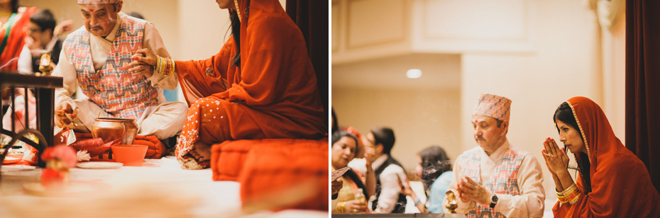 A bride and her father participate in a traditional Nepali Hindu ceremony.