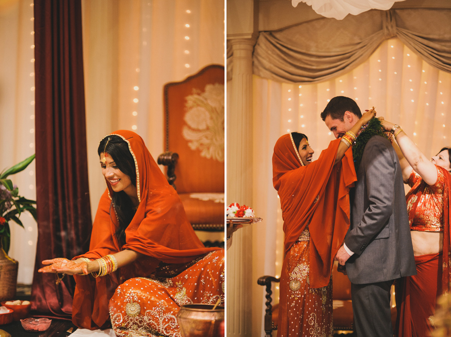 A bride shows off her henna at a traditional hindu wedding ceremony, by Ann Arbor Wedding Photographer Heather Jowett..