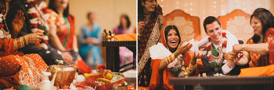 The bride and groom participate in a traditional Nepali Hindu wedding ceremony.