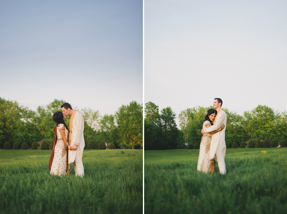Portraits of a bride and groom in traditional hindu wedding clothing, by Ann Arbor wedding photographer Heather Jowett.