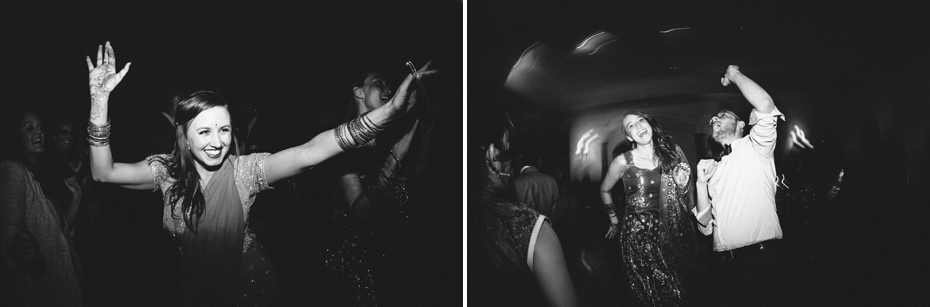 Guests dance at a hindu wedding reception, by Ann Arbor wedding photographer Heather Jowett.