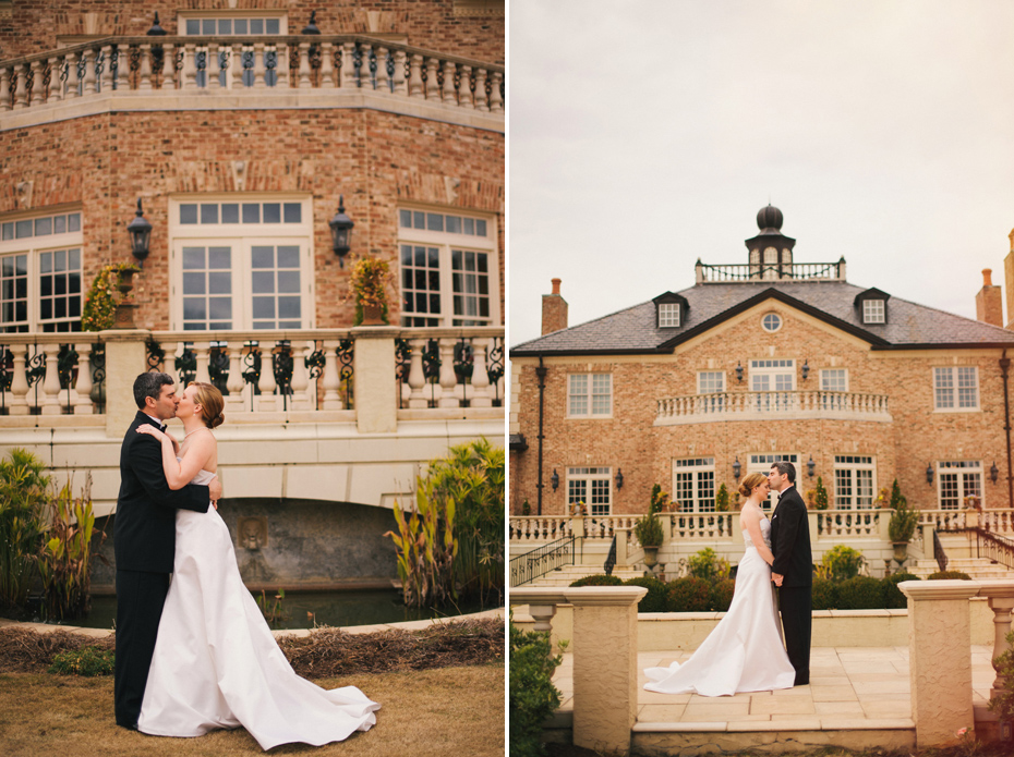 Bride and groom wedding portraits with southern charm at the Fountainview mansion, photographed by Ann Arbor Wedding Photographer Heather Jowett.