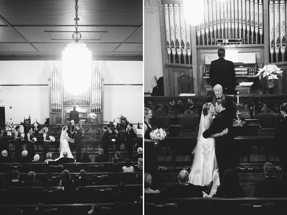 Black and white wedding ceremony photograph, photographed by Ann Arbor Wedding Photographer Heather Jowett.