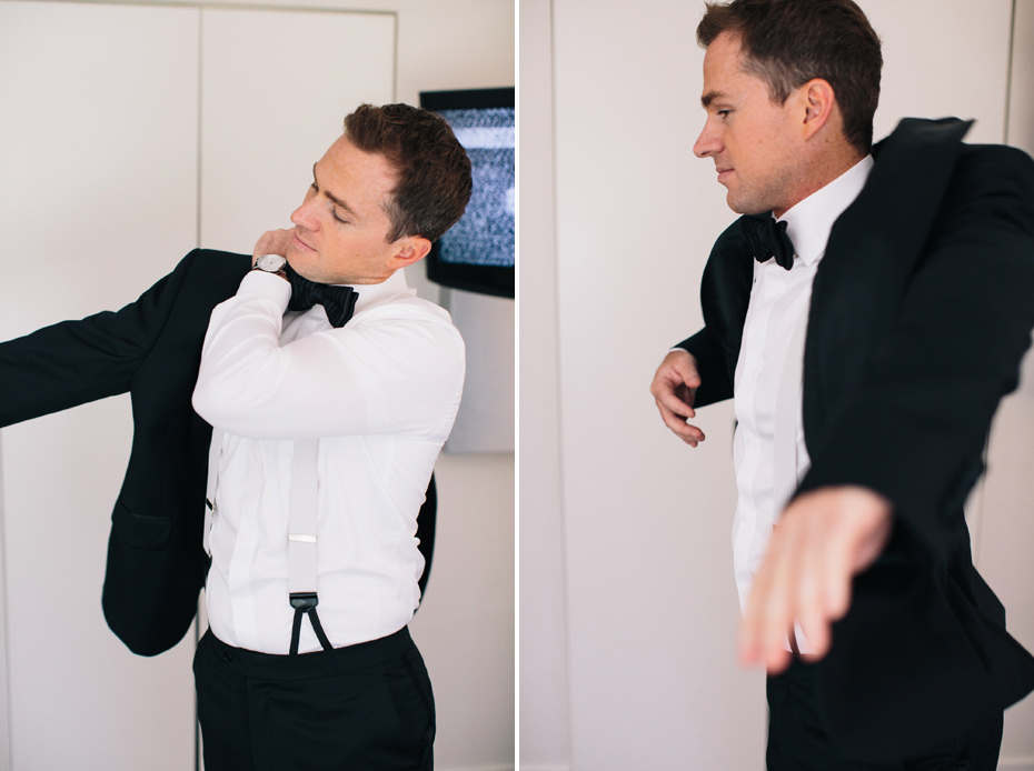 A groom gets dressed at The James Hotel in Chicago, photographed by Ann Arbor Wedding Photographer, Heather Jowett.