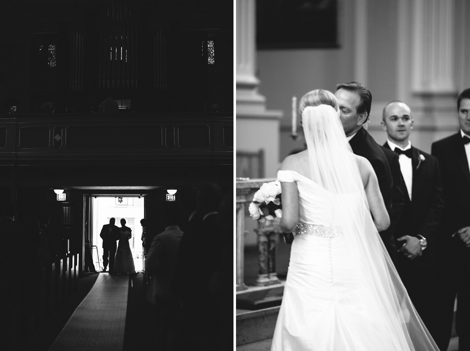The father of the bride gives his daughter away, photographed by Ann Arbor Wedding Photographer, Heather Jowett.