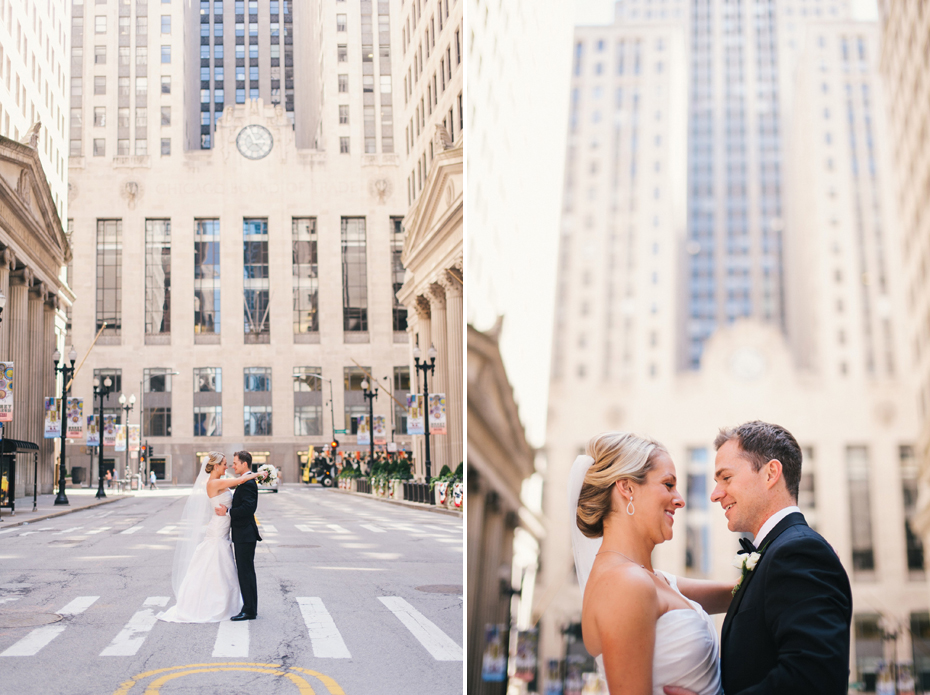 Bride and groom portraits at the board of trade in Chicago,by Michigan Wedding Photographer, Heather Jowett