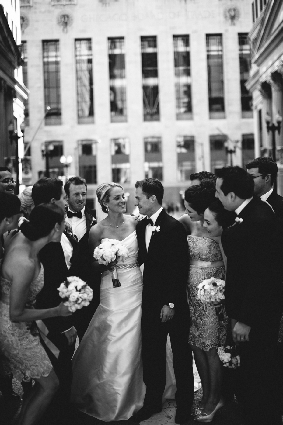 Wedding party portraits at the board of trade in Chicago, by Michigan Wedding Photographer, Heather Jowett