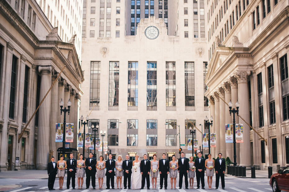 Wedding party portraits at the board of trade in Chicago, by Michigan Wedding Photographer, Heather Jowett