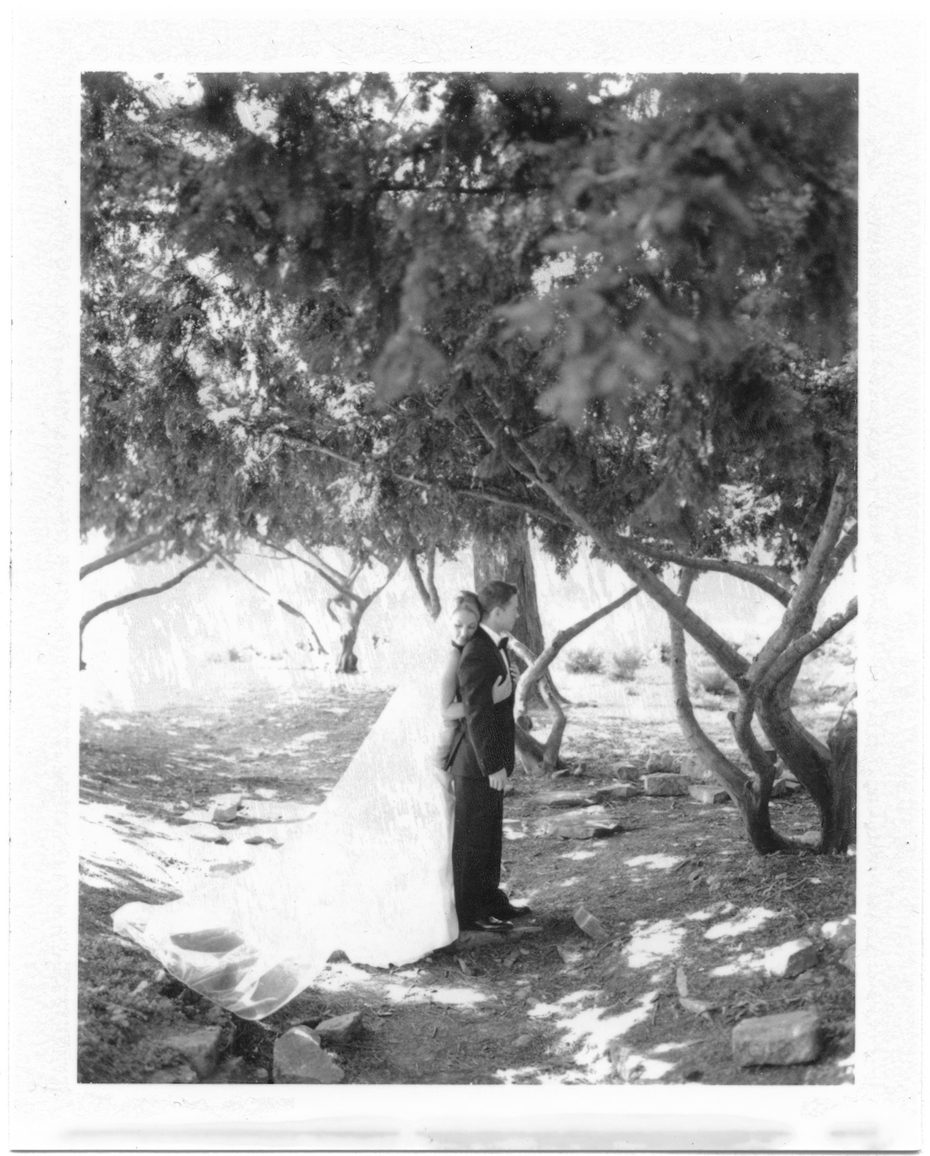 Bride and groom polaroid portraits at the Lincoln Park Zoo, by Michigan Wedding Photographer, Heather Jowett on a vintage polaroid land camera.