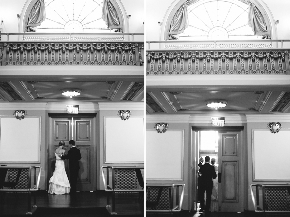 The bride and groom enter their wedding reception at The Murphy Building in Chicago, by Michigan Wedding Photographer, Heather Jowett