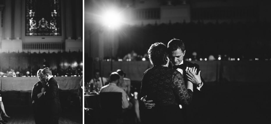 The groom shares a dance with his mother at a wedding reception at The Murphy Building in Chicago, by Michigan Wedding Photographer, Heather Jowett