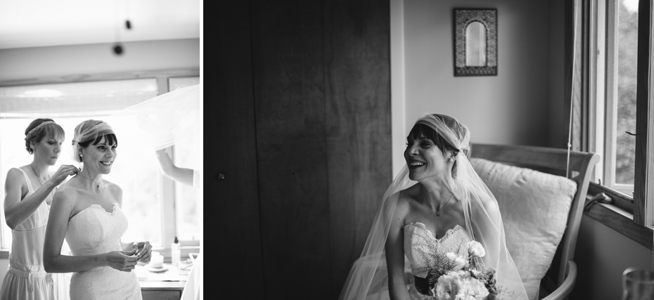 A bride smiles moments before her wedding ceremony in this photograph by Ann Arbor Michigan wedding photographer, Heather Jowett.