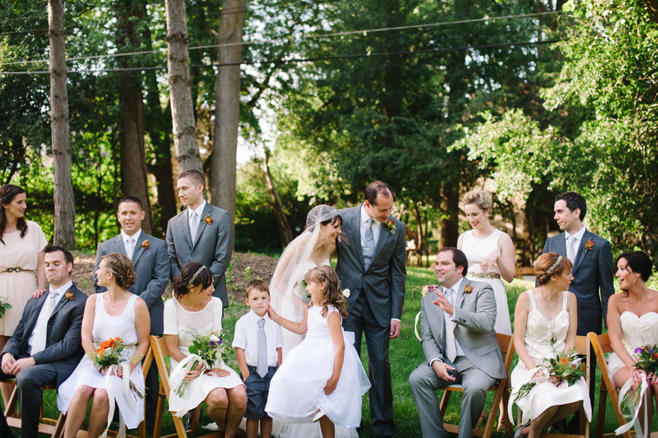 A portrait of the entire wedding party by Detroit Michigan wedding photographer, Heather Jowett.