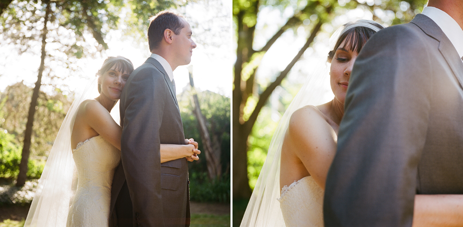 Bride and groom portraits photographed on film using a vintage Rolleiflex by Ann Arbor Michigan wedding photographer, Heather Jowett.