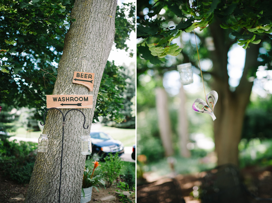 DIY signage at a backyard wedding reception by Ann Arbor Michigan wedding photographer, Heather Jowett.