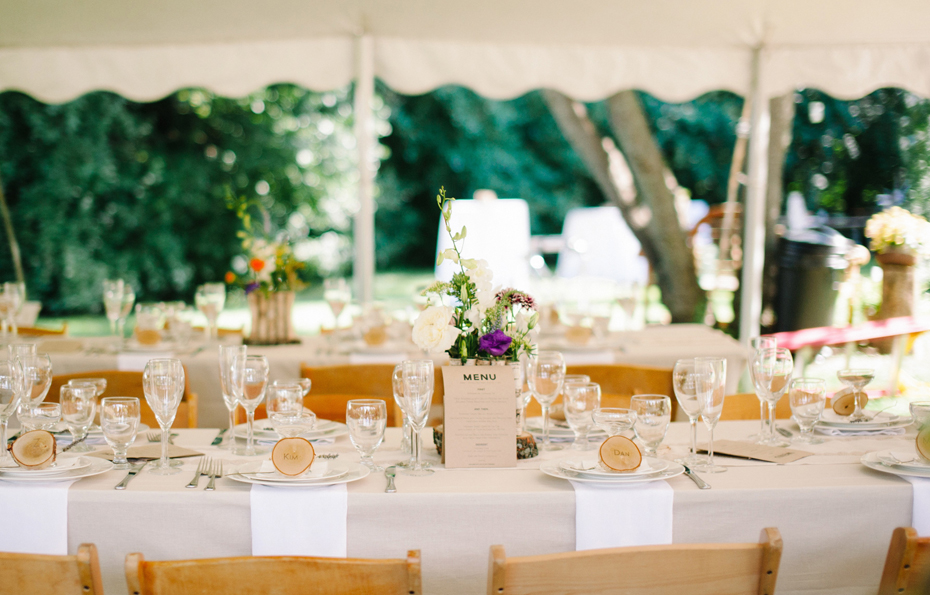 Menus at a backyard wedding reception by Ann Arbor Michigan wedding photographer, Heather Jowett.