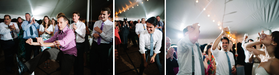 Guests dancing at a backyard wedding by Bloomfield Hills wedding photographer Heather Jowett.