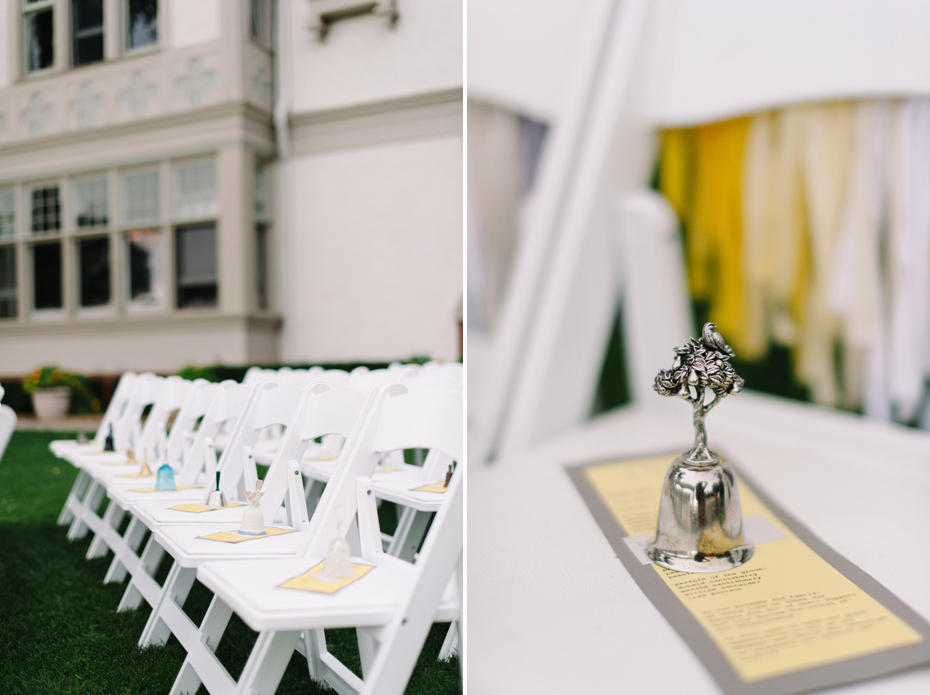 Vintage bells to be rung during the first kiss await wedding guests at The Inn at Stonecliffe on Mackinac Island by Michigan Wedding Photographer Heather Jowett.