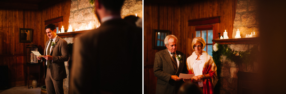 Family members share readings during an intimate candlelit elopement by Ann Arbor Michigan Wedding Photographer Heather Jowett.