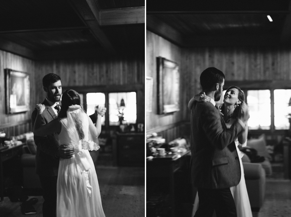 Bride and groom share a dance after their elopement by Ann Arbor Michigan Wedding Photographer Heather Jowett.