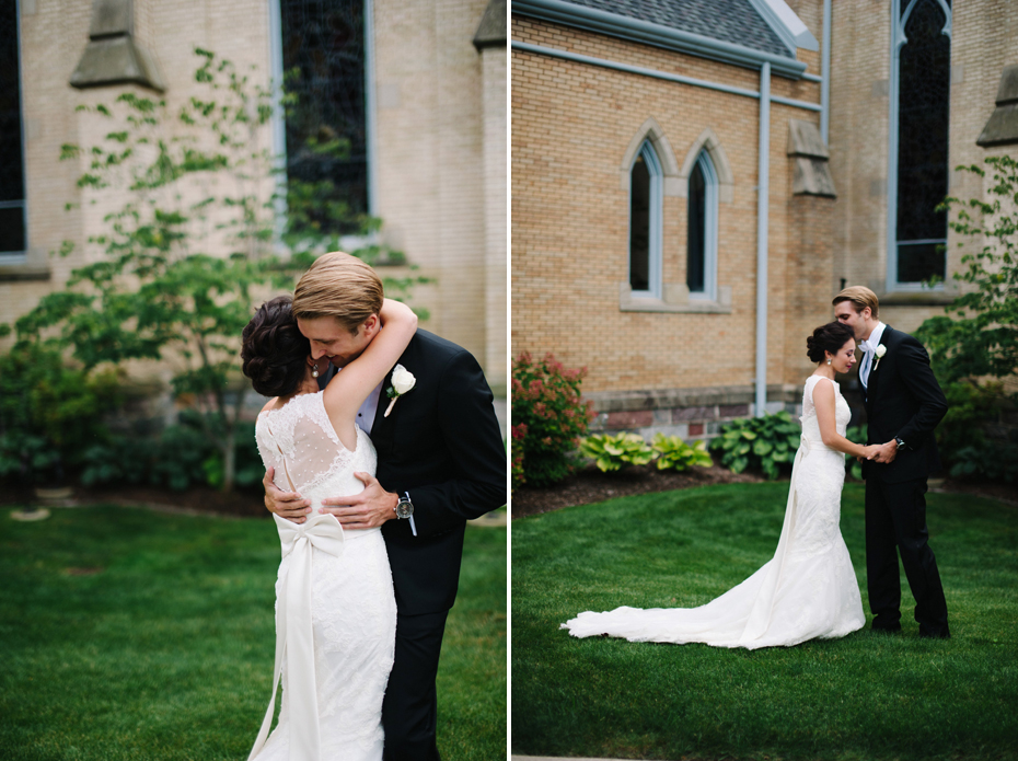 First look wedding photography at The Cathedral of Saint Andrew in Grand Rapids Michigan