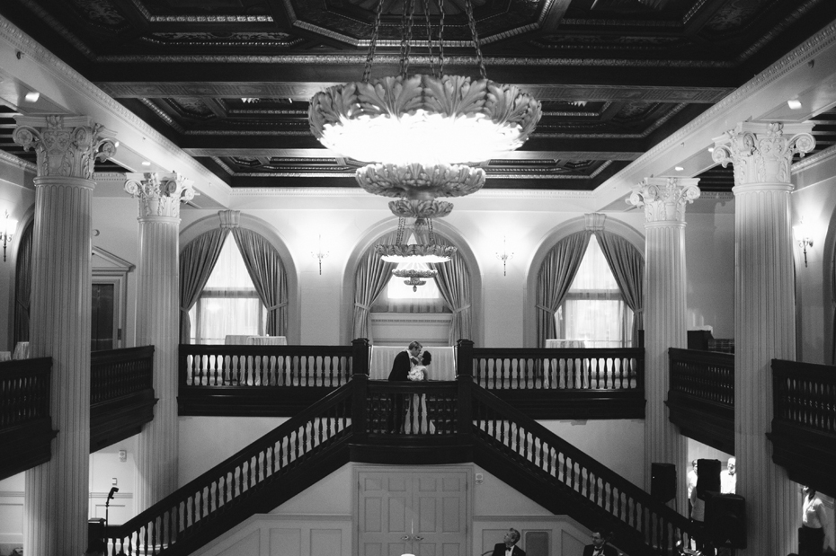 Bride and groom enter wedding reception at the Amway Grand Hotel in Grand Rapids Michigan