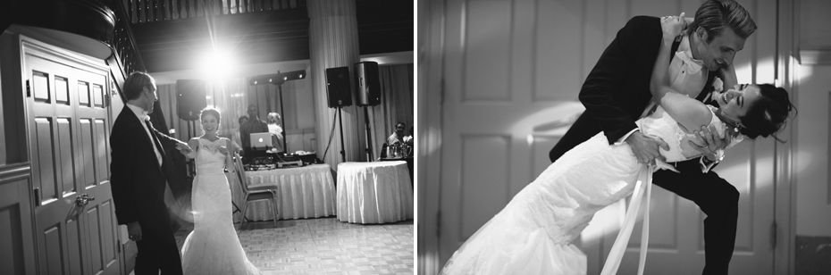 Bride and groom share first dance at wedding reception at the Amway Grand Hotel in Grand Rapids Michigan