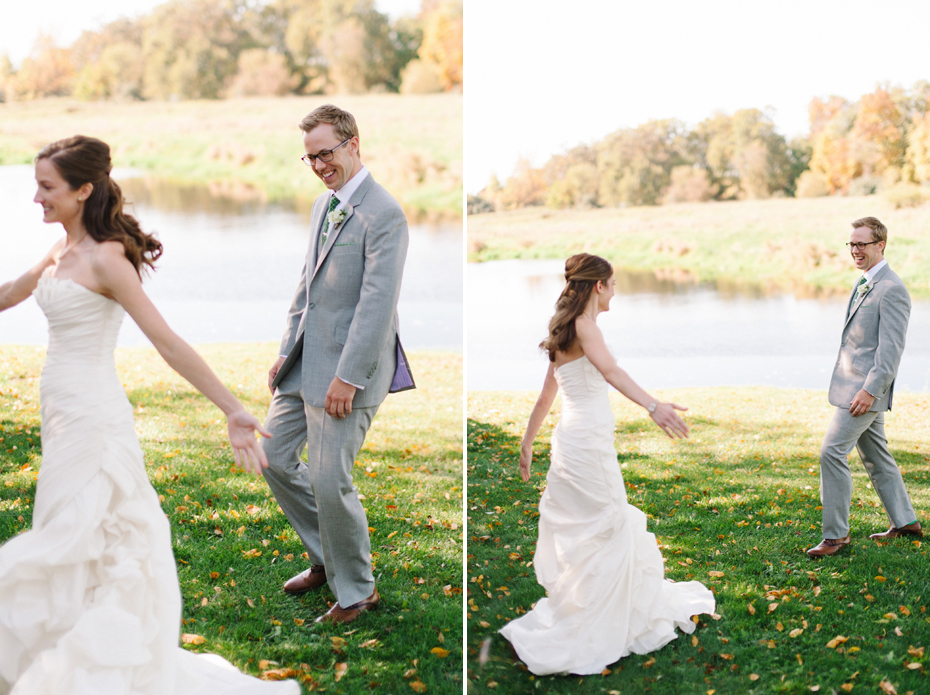 Bride and groom sharking a first look at Misty Farms in Ann Arbor Michigan.
