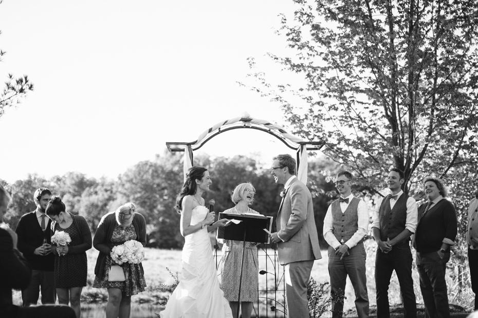 An emotional and laughter filled wedding ceremony at Misty Farms in Ann Arbor MI.