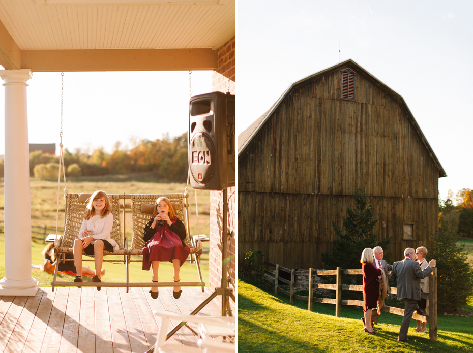 Guests enjoying cocktail hour at Misty Farms by photojournalistic Michigan wedding photographer Heather Jowett.