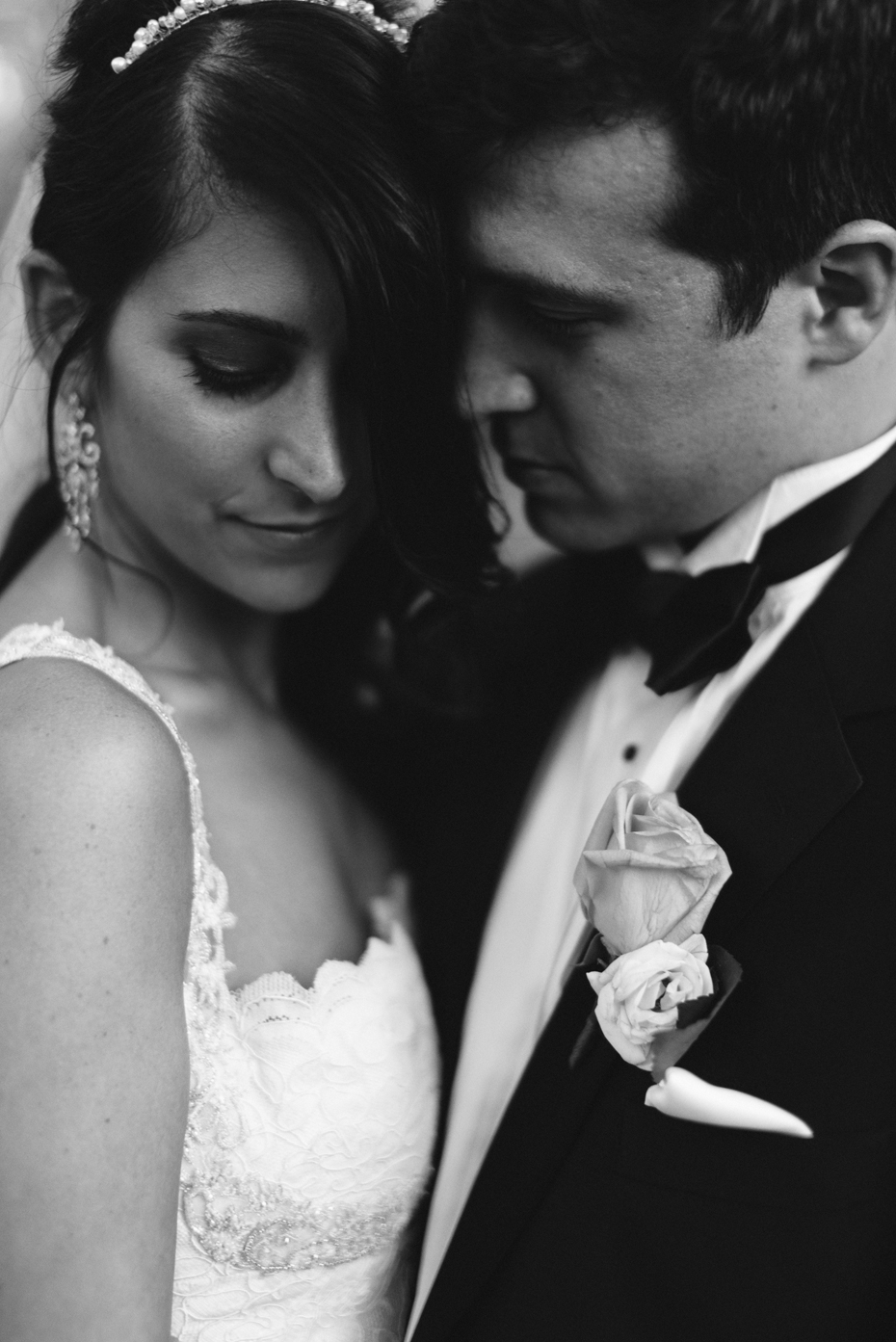 A moody black and white portrait of the bride and groom at the Noland Trail by Virginia Wedding Photographer, Heather Jowett.