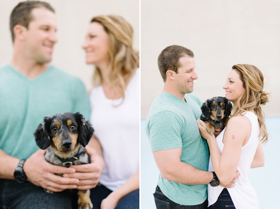 Engagement photos with dog by Ann Arbor Michigan wedding photographer Heather Jowett.