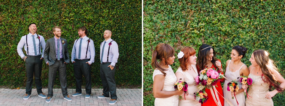 Bridesmaids and groomsmen at the Sundy house in southern florida by wedding photographer Heather Jowett.