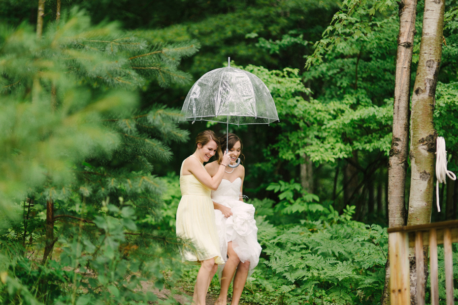 Bride in rain.