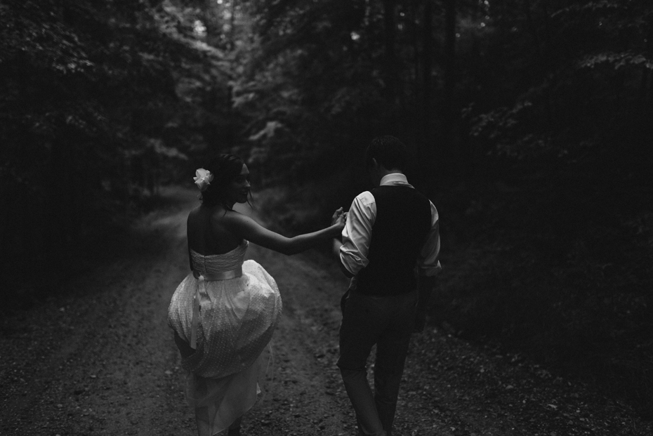 Bride and groom wedding photography in the woods of Northern Michigan.