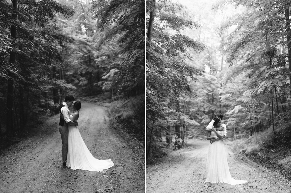 Bride and groom wedding photography in the woods of Northern Michigan.