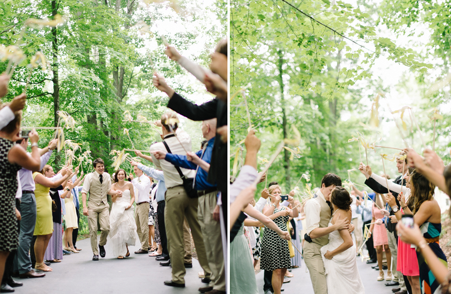 Grand exit at a Northern Michigan Wedding in the woods.