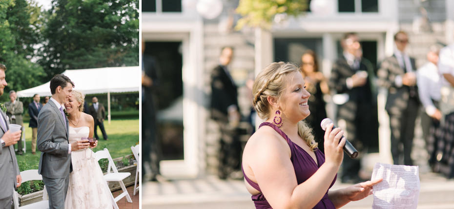 The maid of honor toasts the couple at Tapawingo in Norther Michigan by Ann Arbor Wedding Photographer Heather Jowett.