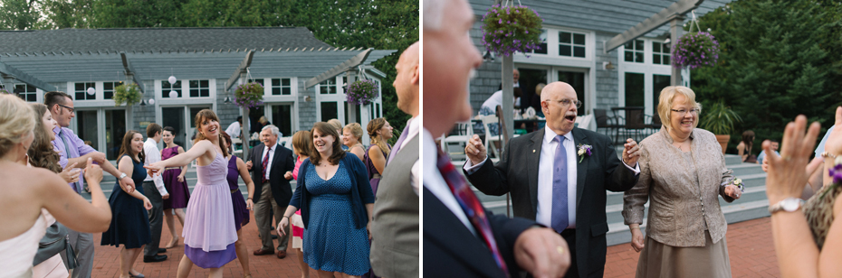 Guests dance at a wedding reception at Tapawingo in Northern Michigan by Ann Arbor Wedding Photographer Heather Jowett.