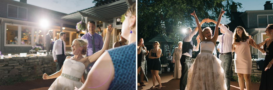 The bride sings along to the music during a wedding reception at Tapawingo in Northern Michigan by Ann Arbor Wedding Photographer Heather Jowett.