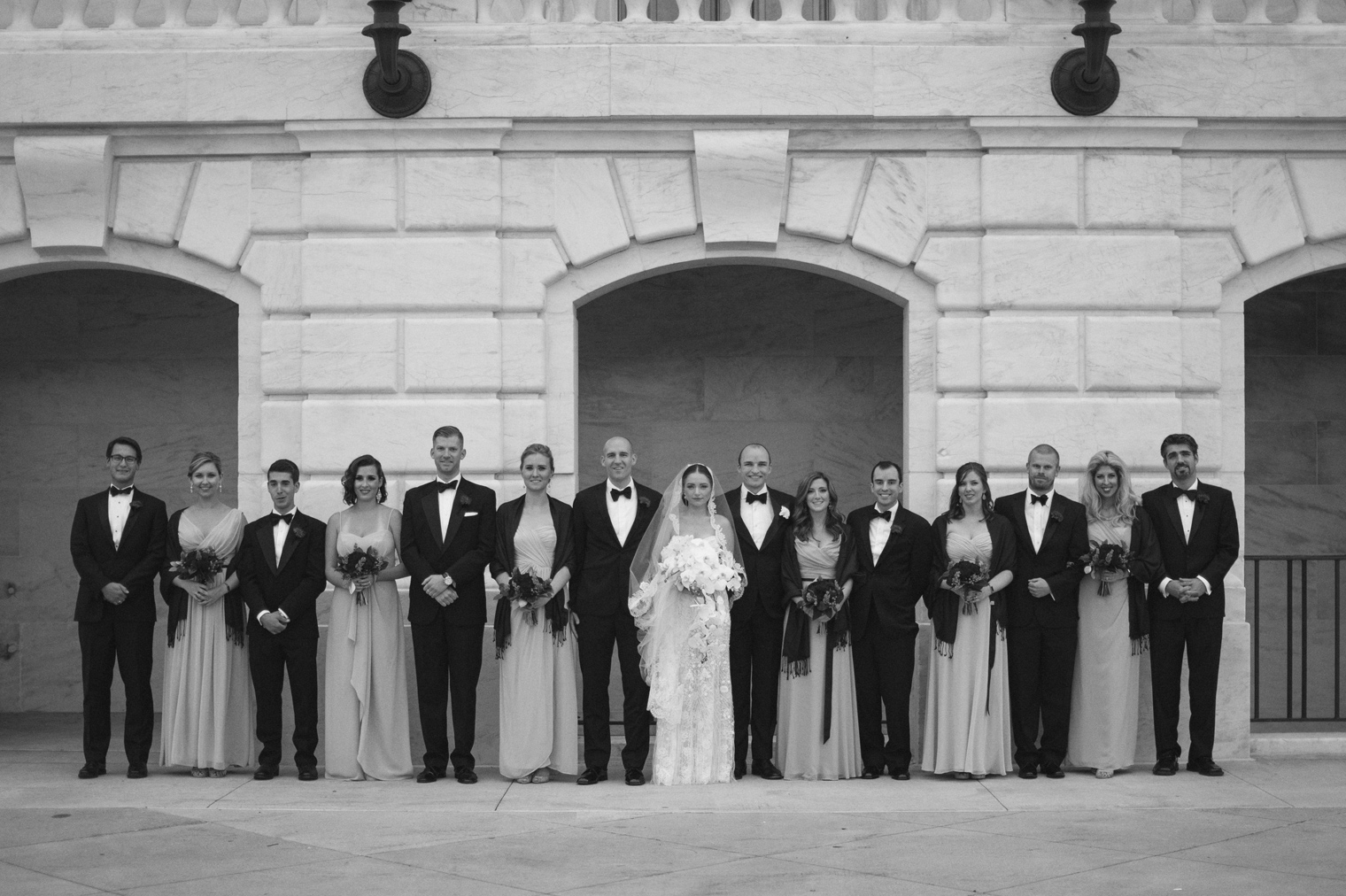 Wedding party portraits at the Detroit Institute of Arts by Wedding Photographer Heather Jowett.