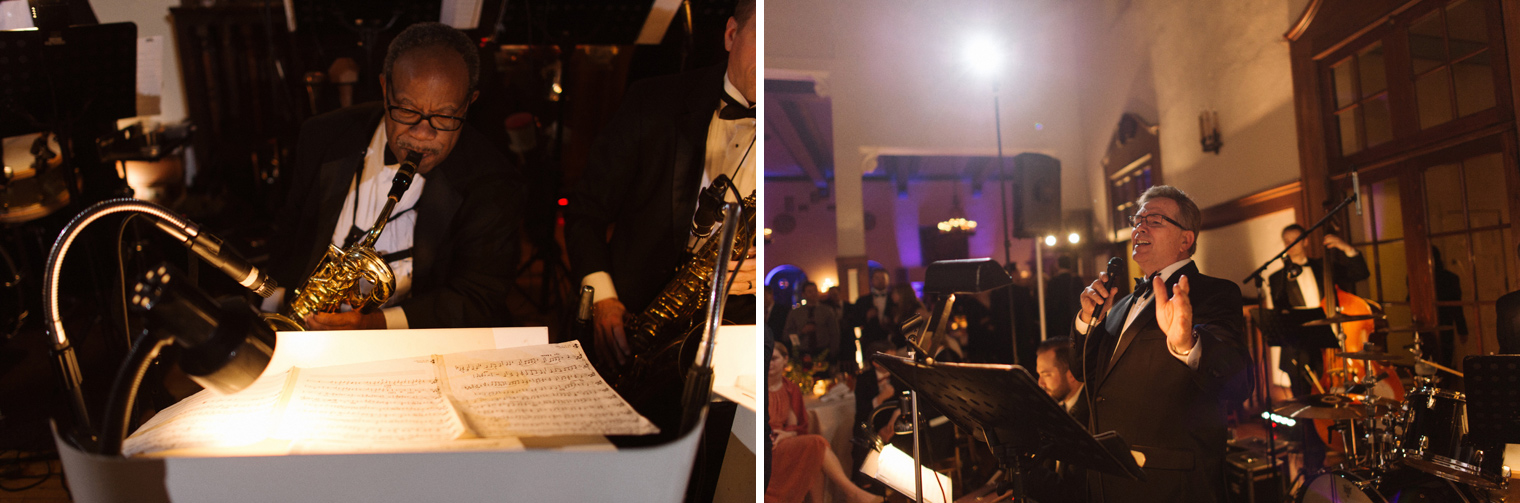 A live swing band performs at a Detroit Yacht Club wedding.