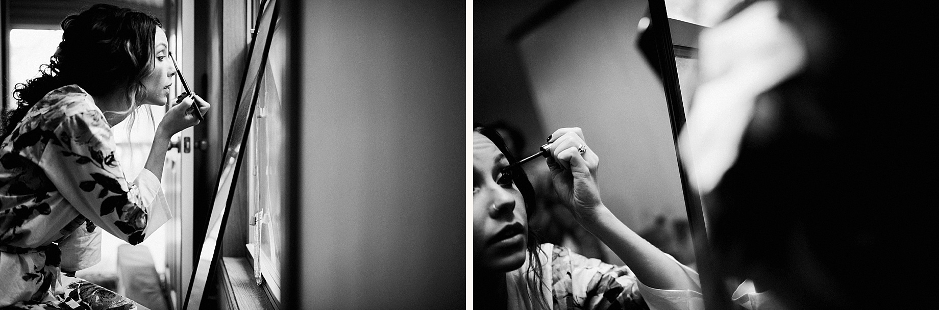 black and white image of a bride getting ready