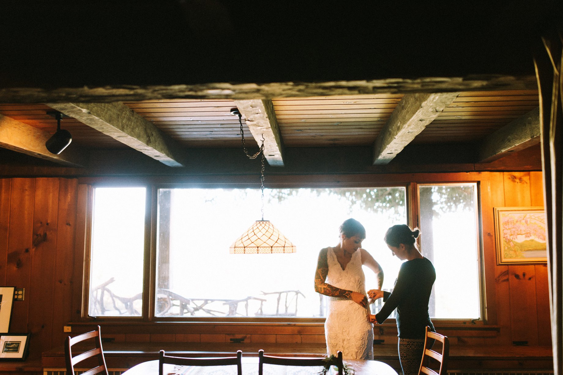 bride getting into BHLDN dress