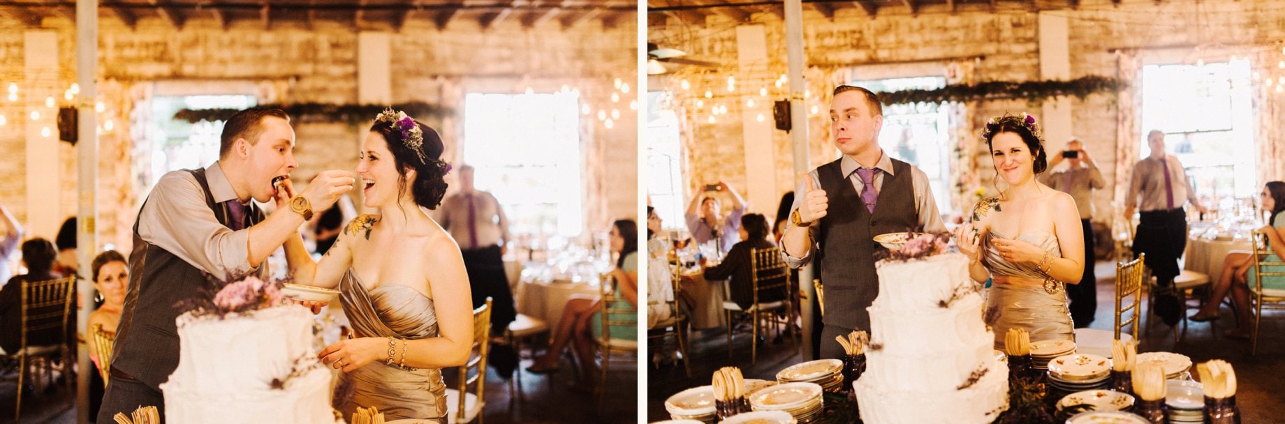 couple cutting lavendar wedding cake