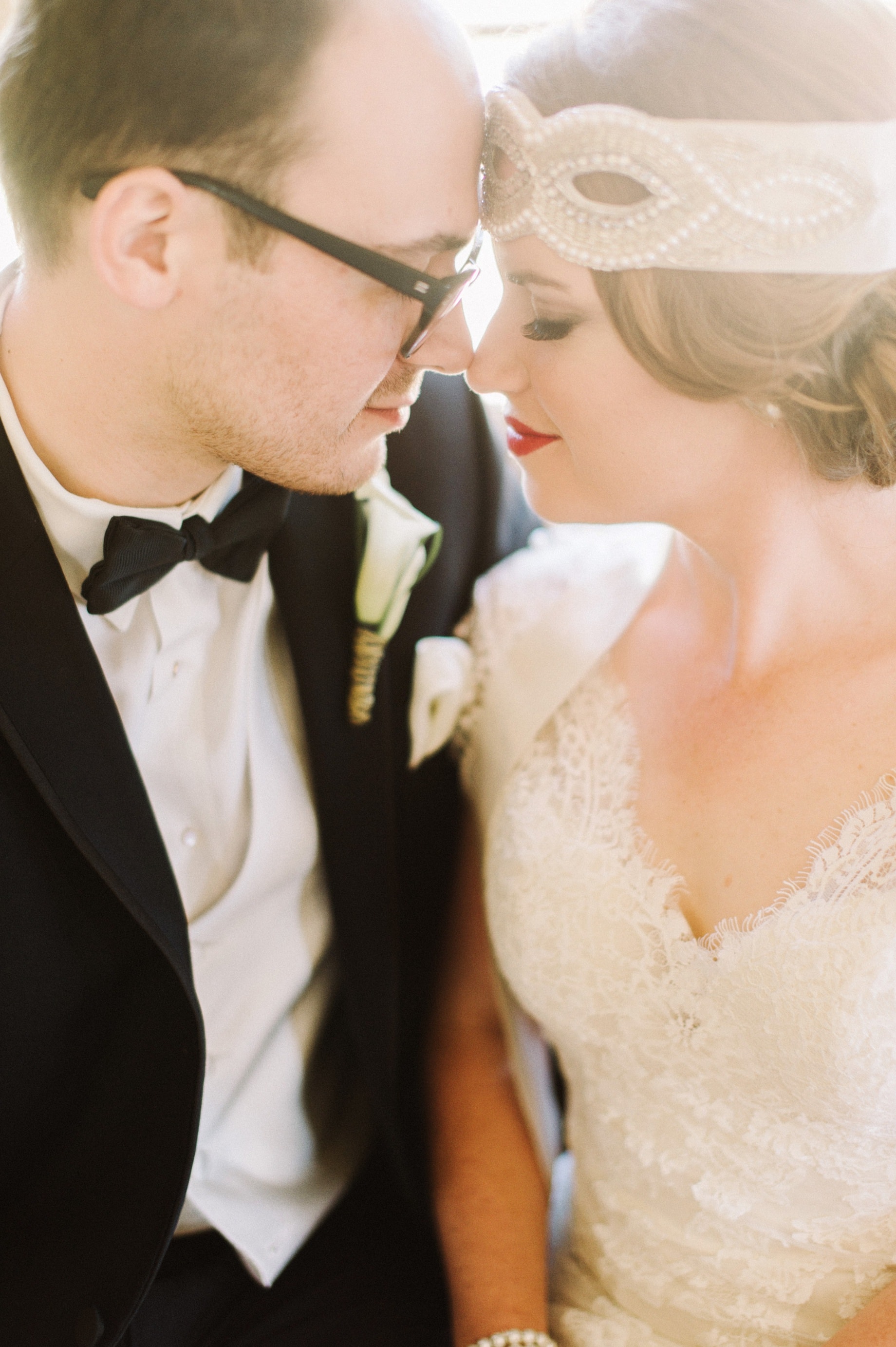 bride and groom in 20s inspired attire