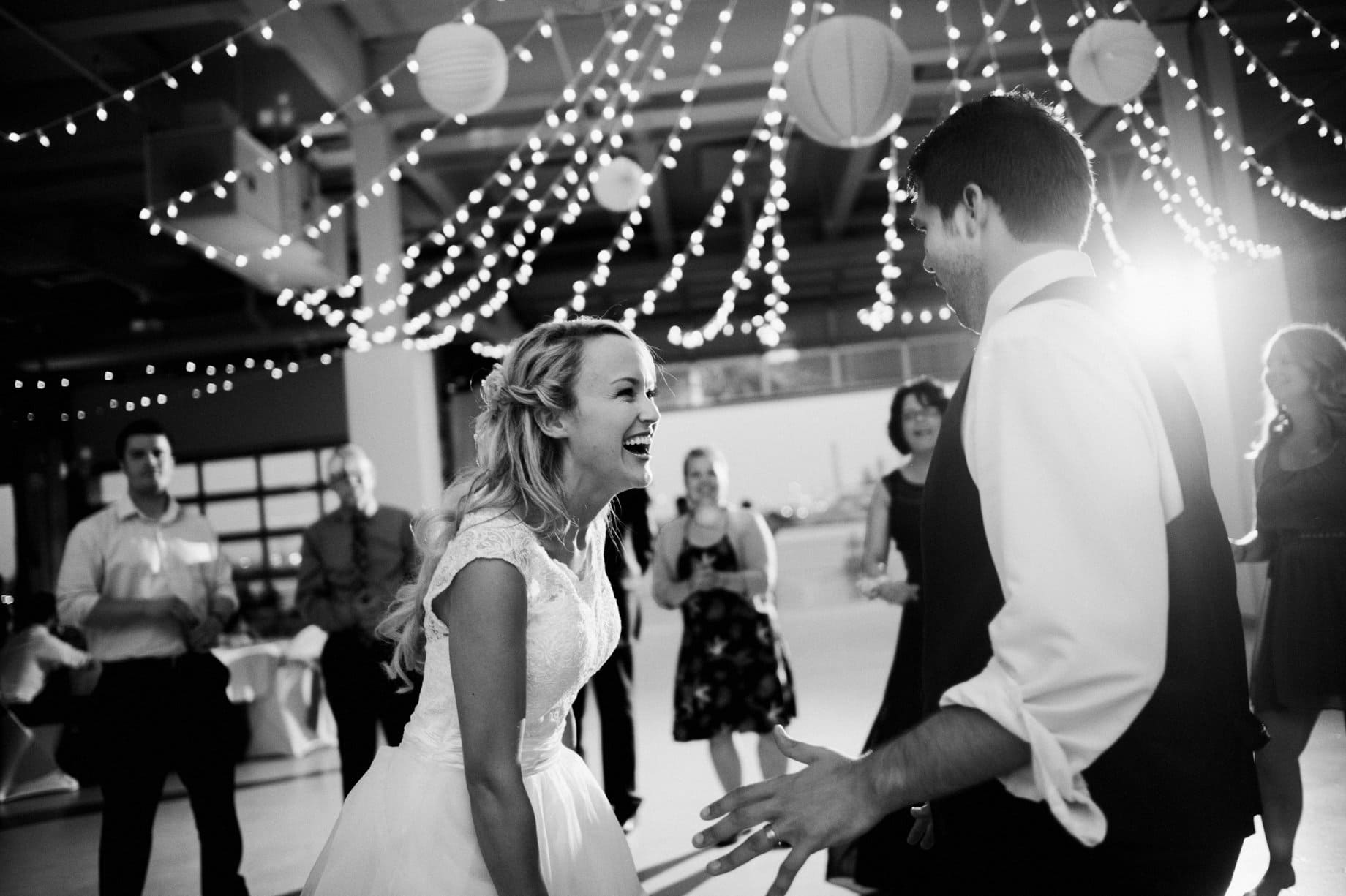 bride and groom dancing